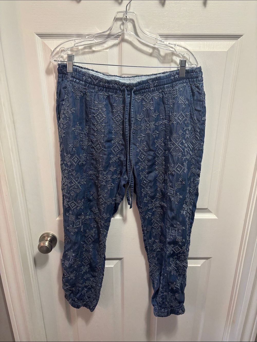 Johnny Was Boho Embroidered Drawstring Jogger Pants